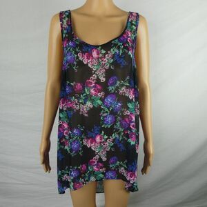 Torrid Black Floral Semi Sheer Hi Low Tank Top Blouse Sleeveless Pink Blue Tunic